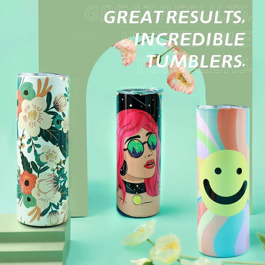 HTVRONT 48 Pack Sublimation Tumblers 20 oz Skinny bulk Stainless Steel Double Wall Insulated Straight Sublimation Tumbler Cups