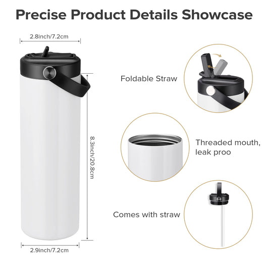 12/25 Pack 20OZ Sublimation Blanks Tumbler, Vacuum Flap With Flip nozzle, Perfect for Fitness Travel and Sports water Bottles