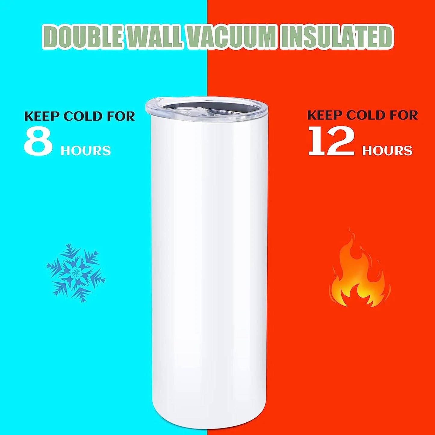 HTVRONT 8 Pack 20 OZ Sublimation Tumbler Blanks Skinny Straight in Bulk, Stainless Steel Insulated Sublimation Tumbler