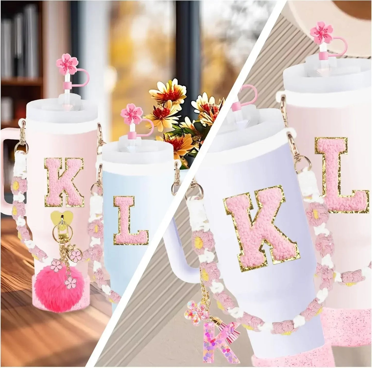 12PCS Cup Accessories for Stanley Cup 30oz 40oz Straw Cover Cap Water Bottle Handle Strap Boot Chains Personalized Sticker