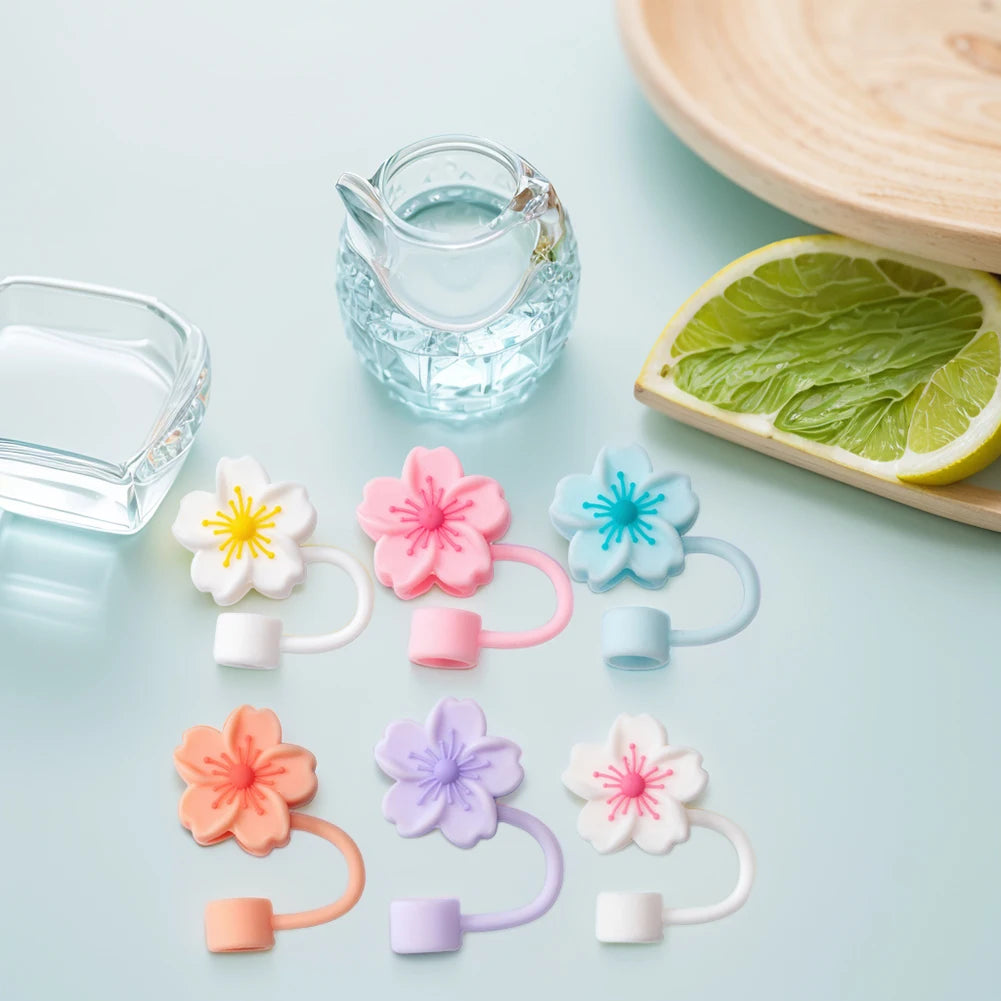 3/4/6/7PCS Silicone Straw Tips Protectors 8/10mm Flower Straw Toppers Dust-Proof Drinking Caps Straws Stopper for Stanley Cups