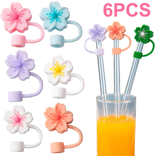 3/4/6/7PCS Silicone Straw Tips Protectors 8/10mm Flower Straw Toppers Dust-Proof Drinking Caps Straws Stopper for Stanley Cups