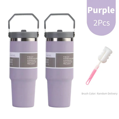 30oz Large Capacity Portable Car Cup Stainless Steel Thermos Cup with Straw & Handle Travel Sports Water Bottle Vacuum Flask