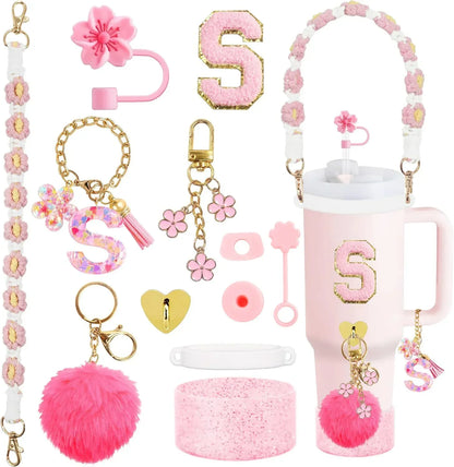 12PCS Cup Accessories for Stanley Cup 30oz 40oz Straw Cover Cap Water Bottle Handle Strap Boot Chains Personalized Sticker