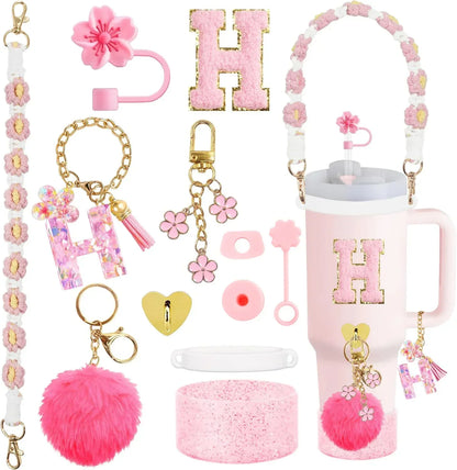 12PCS Cup Accessories for Stanley Cup 30oz 40oz Straw Cover Cap Water Bottle Handle Strap Boot Chains Personalized Sticker