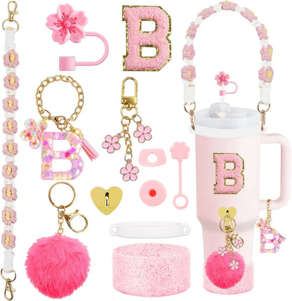 12PCS Cup Accessories for Stanley Cup 30oz 40oz Straw Cover Cap Water Bottle Handle Strap Boot Chains Personalized Sticker