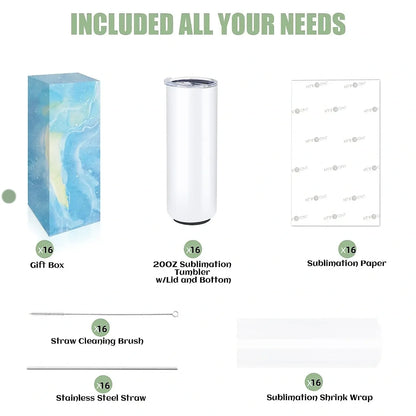 HTVRONT 8 Pack 20 OZ Sublimation Tumbler Blanks Skinny Straight in Bulk, Stainless Steel Insulated Sublimation Tumbler