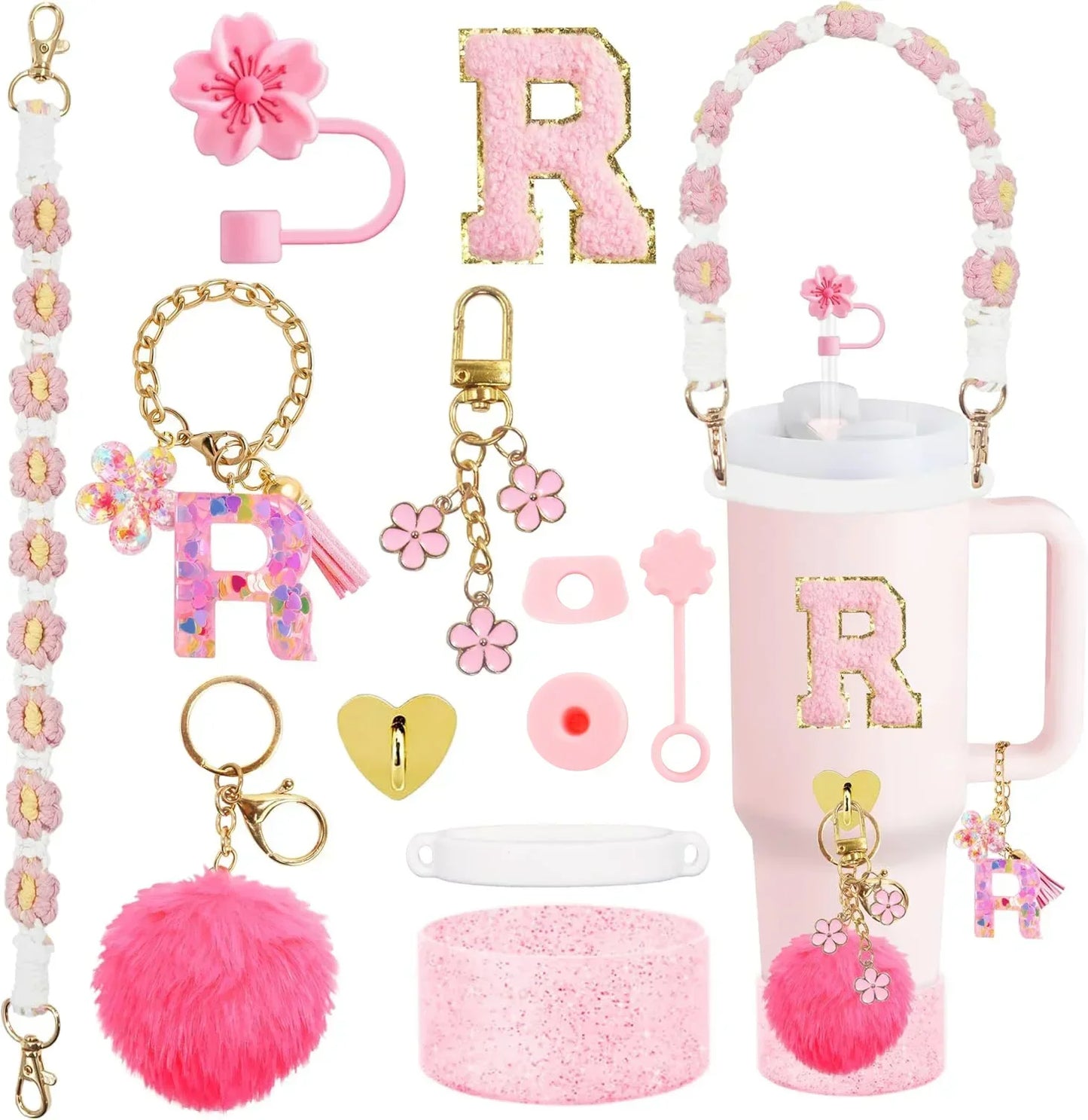 12PCS Cup Accessories for Stanley Cup 30oz 40oz Straw Cover Cap Water Bottle Handle Strap Boot Chains Personalized Sticker