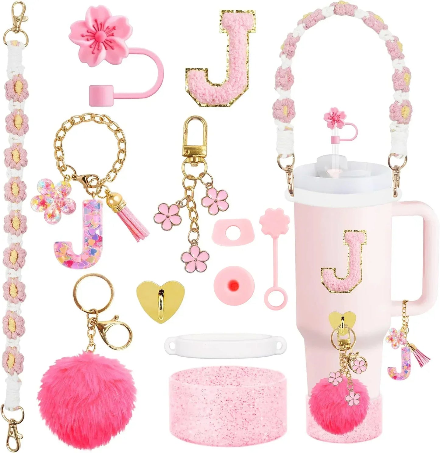 12PCS Cup Accessories for Stanley Cup 30oz 40oz Straw Cover Cap Water Bottle Handle Strap Boot Chains Personalized Sticker