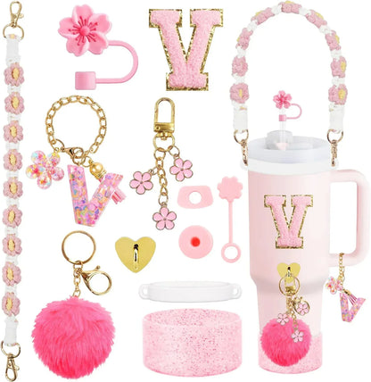 12PCS Cup Accessories for Stanley Cup 30oz 40oz Straw Cover Cap Water Bottle Handle Strap Boot Chains Personalized Sticker