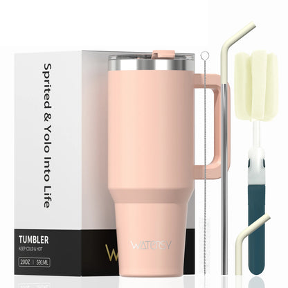 591ml Stainless Steel Insulated Cup 20oz Tumbler with Handle and Straw Keep Cold and Hot Thermal Mug Portable Car Travel Mug