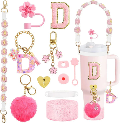 12PCS Cup Accessories for Stanley Cup 30oz 40oz Straw Cover Cap Water Bottle Handle Strap Boot Chains Personalized Sticker