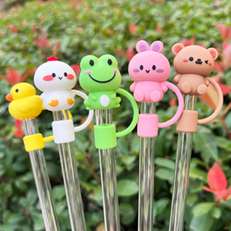 Cute Straw Cover Cap For Stanley Cup Reusable 10mm Silicone Straw Topper Compatible 30&40 Oz Tumbler With Handle Tips Lids 5Pcs
