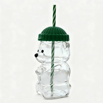 Coffee Cup Cute Little Bear Straw Plastic Water Cup Durable Coffee Wine Mike Beverage Cup for Birthday and Christmas Gifts