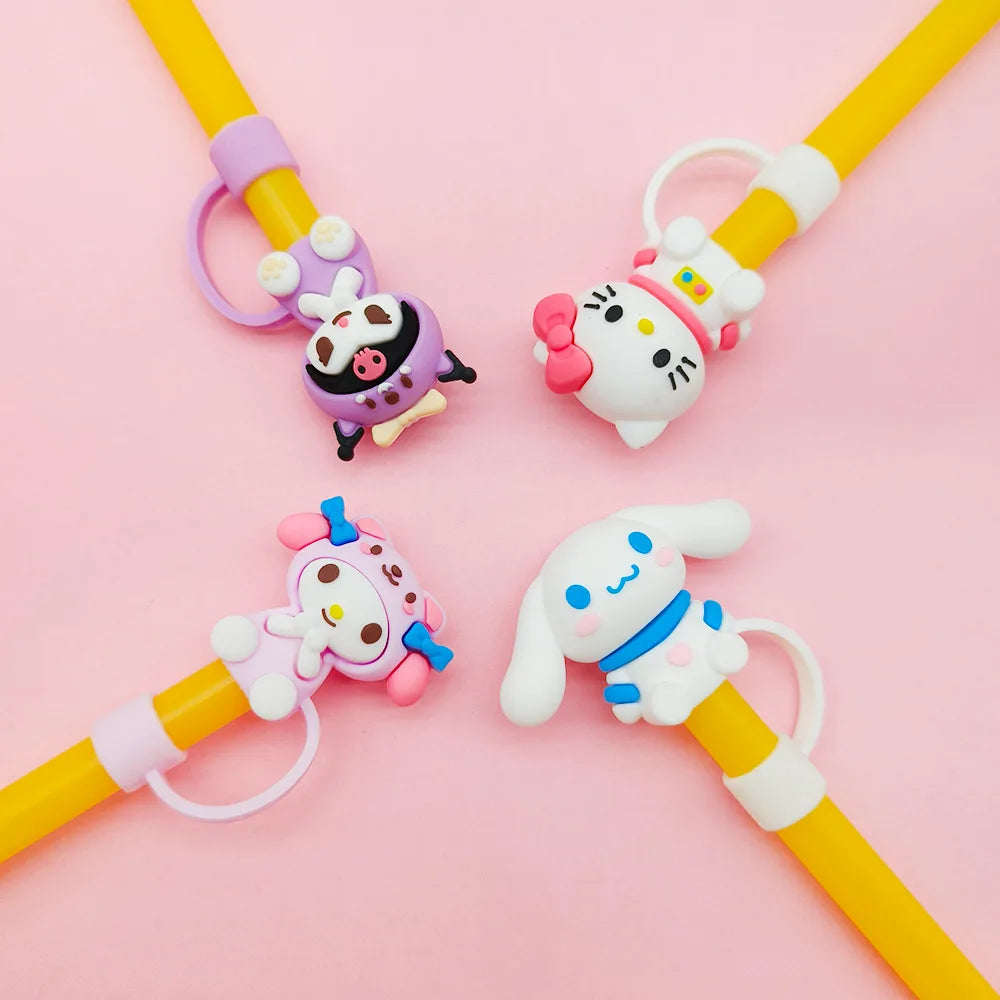 3D cute Sanrio Cartoon Straw Covers For Stanley Water Glass Bottle Drinking Dust Cap Straw Tip Cover Cup Accessories For 10mm ﻿