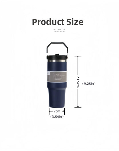 30oz Large Capacity Portable Car Cup Stainless Steel Thermos Cup with Straw & Handle Travel Sports Water Bottle Vacuum Flask