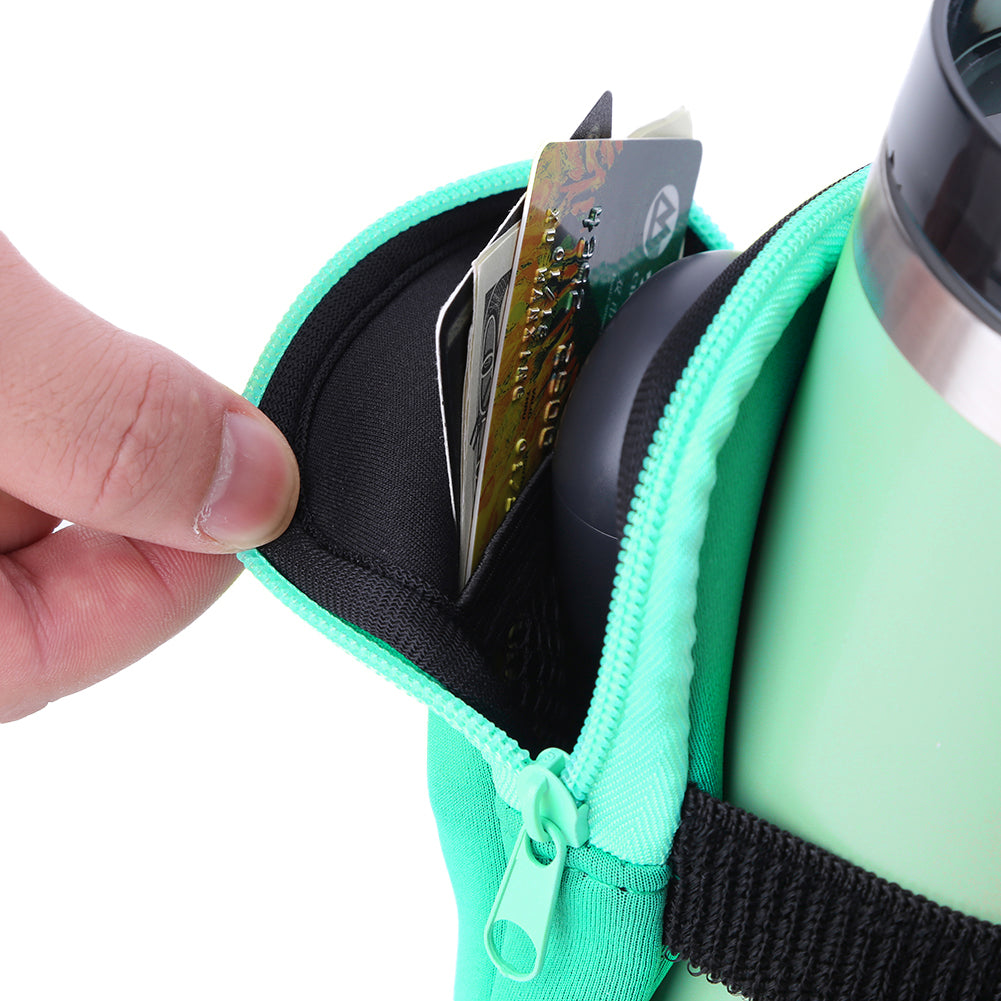 Water Bottle Pouch for For Stanley Cup 40oz/20oz/30oz Water Bottle Caddy Neoprene Tumbler Bag for Cards Keys Wallet Earphone