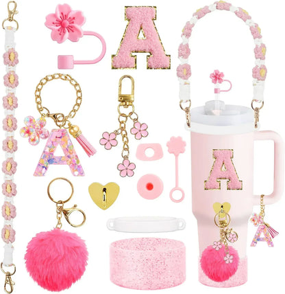 12PCS Cup Accessories for Stanley Cup 30oz 40oz Straw Cover Cap Water Bottle Handle Strap Boot Chains Personalized Sticker