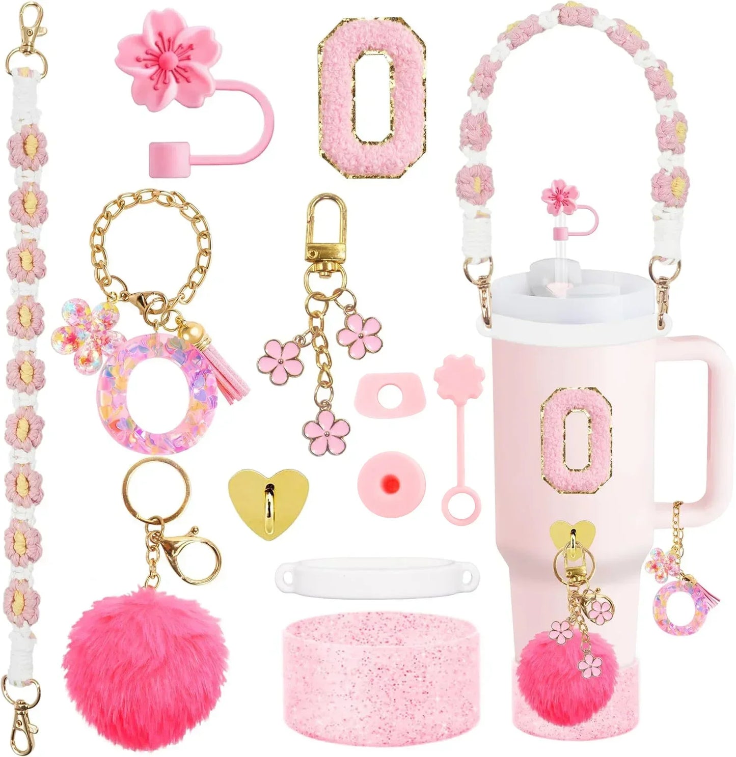 12PCS Cup Accessories for Stanley Cup 30oz 40oz Straw Cover Cap Water Bottle Handle Strap Boot Chains Personalized Sticker