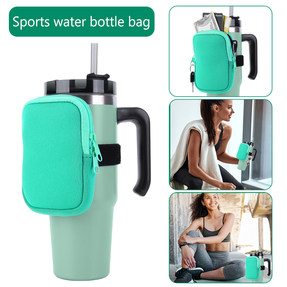 Water Bottle Pouch for For Stanley Cup 40oz/20oz/30oz Water Bottle Caddy Neoprene Tumbler Bag for Cards Keys Wallet Earphone