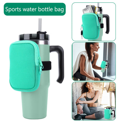 Water Bottle Pouch for For Stanley Cup 40oz/20oz/30oz Water Bottle Caddy Neoprene Tumbler Bag for Cards Keys Wallet Earphone