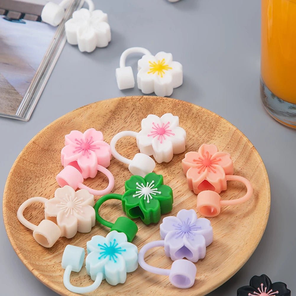 3/4/6/7PCS Silicone Straw Tips Protectors 8/10mm Flower Straw Toppers Dust-Proof Drinking Caps Straws Stopper for Stanley Cups