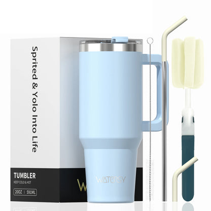 591ml Stainless Steel Insulated Cup 20oz Tumbler with Handle and Straw Keep Cold and Hot Thermal Mug Portable Car Travel Mug