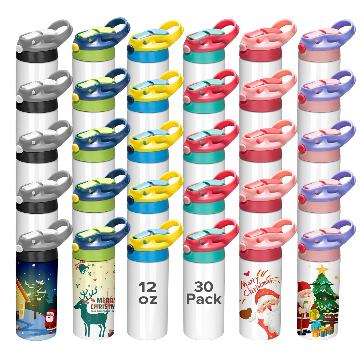 12/30 Pack 12oz Sublimation Kids Tumblers,with Silicone Sleeve & Shrink Wrap,Blank Heat Transfer Ready,Handmade for Boys & Girls