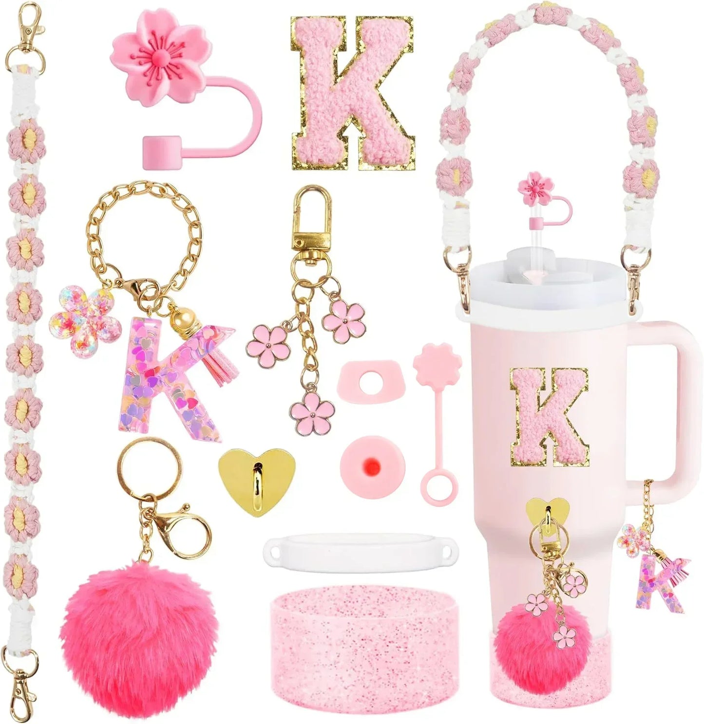 12PCS Cup Accessories for Stanley Cup 30oz 40oz Straw Cover Cap Water Bottle Handle Strap Boot Chains Personalized Sticker