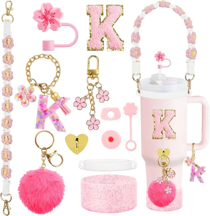 12PCS Cup Accessories for Stanley Cup 30oz 40oz Straw Cover Cap Water Bottle Handle Strap Boot Chains Personalized Sticker