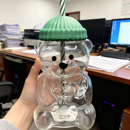 Coffee Cup Cute Little Bear Straw Plastic Water Cup Durable Coffee Wine Mike Beverage Cup for Birthday and Christmas Gifts