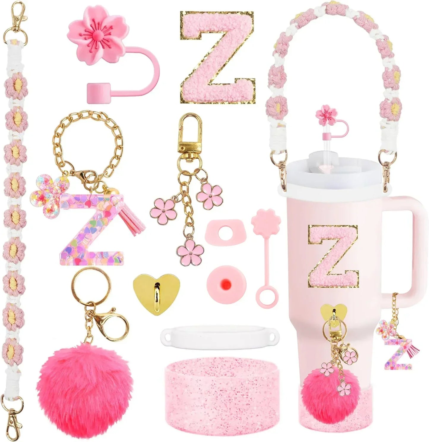 12PCS Cup Accessories for Stanley Cup 30oz 40oz Straw Cover Cap Water Bottle Handle Strap Boot Chains Personalized Sticker