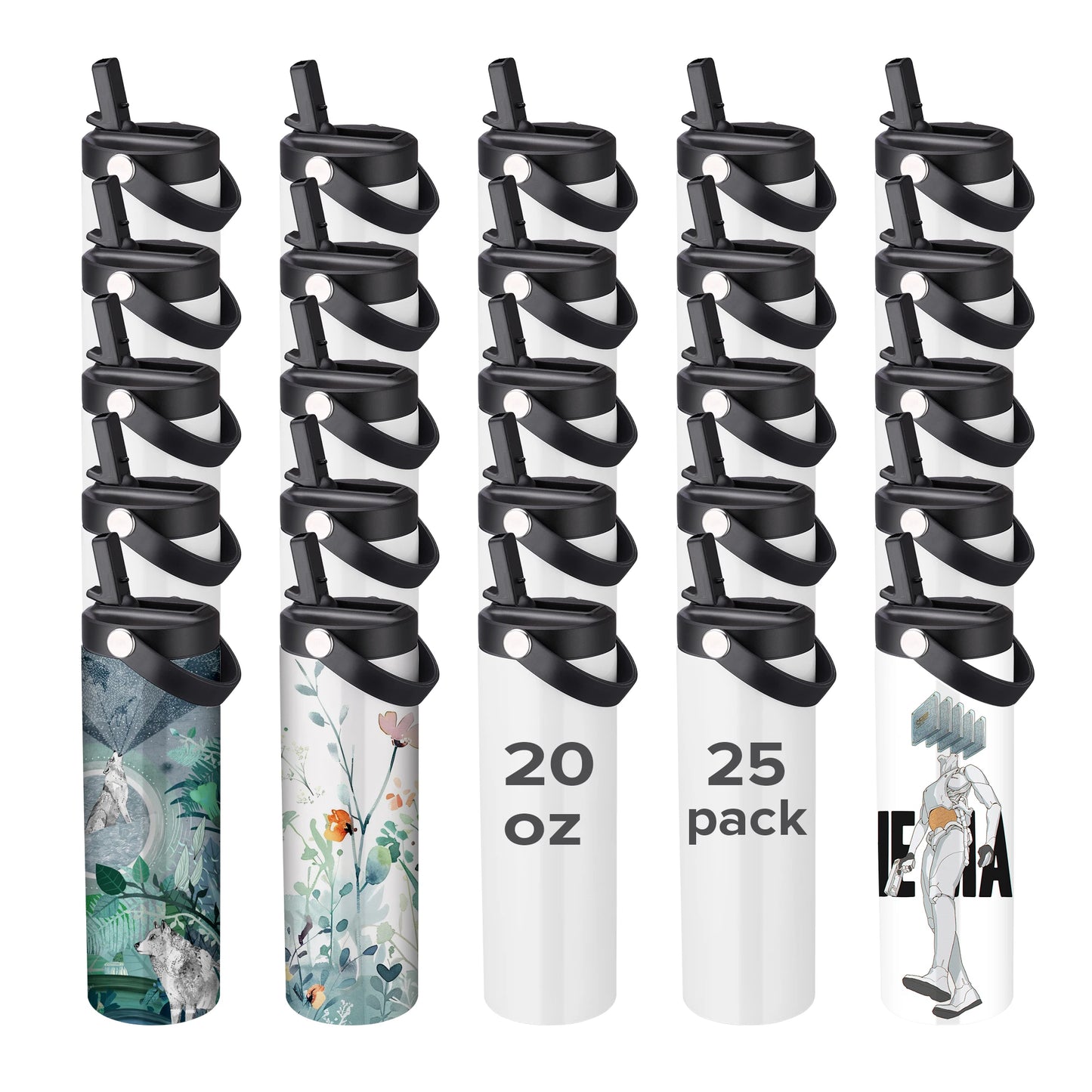 12/25 Pack 20OZ Sublimation Blanks Tumbler, Vacuum Flap With Flip nozzle, Perfect for Fitness Travel and Sports water Bottles