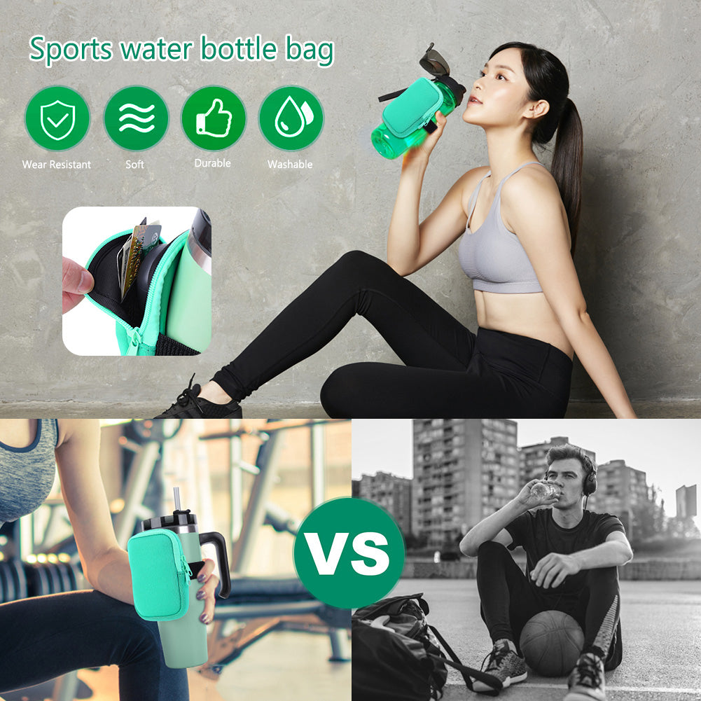 Water Bottle Pouch for For Stanley Cup 40oz/20oz/30oz Water Bottle Caddy Neoprene Tumbler Bag for Cards Keys Wallet Earphone
