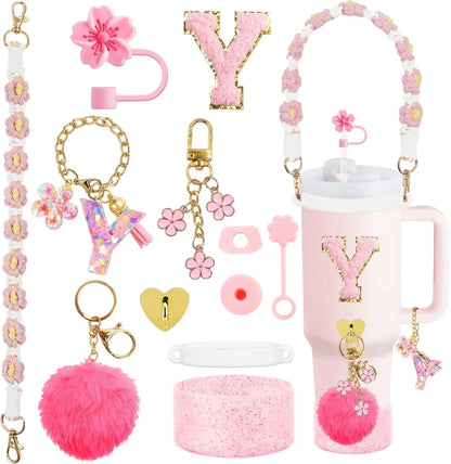 12PCS Cup Accessories for Stanley Cup 30oz 40oz Straw Cover Cap Water Bottle Handle Strap Boot Chains Personalized Sticker