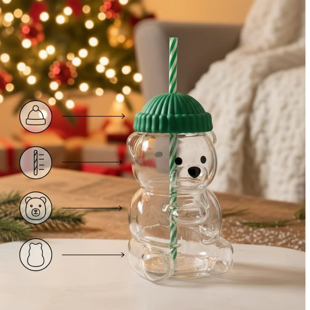 Coffee Cup Cute Little Bear Straw Plastic Water Cup Durable Coffee Wine Mike Beverage Cup for Birthday and Christmas Gifts