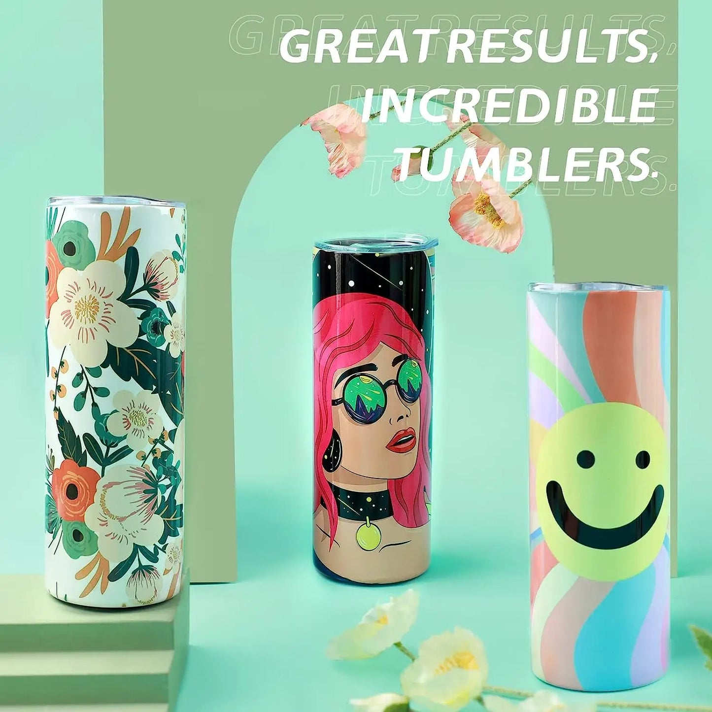 HTVRONT 48 Pack Sublimation Tumblers 20 oz Skinny bulk Stainless Steel Double Wall Insulated Straight Sublimation Tumbler Cups