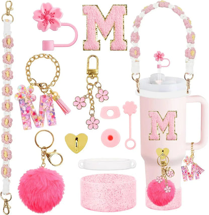 12PCS Cup Accessories for Stanley Cup 30oz 40oz Straw Cover Cap Water Bottle Handle Strap Boot Chains Personalized Sticker