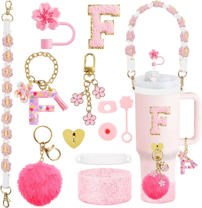 12PCS Cup Accessories for Stanley Cup 30oz 40oz Straw Cover Cap Water Bottle Handle Strap Boot Chains Personalized Sticker