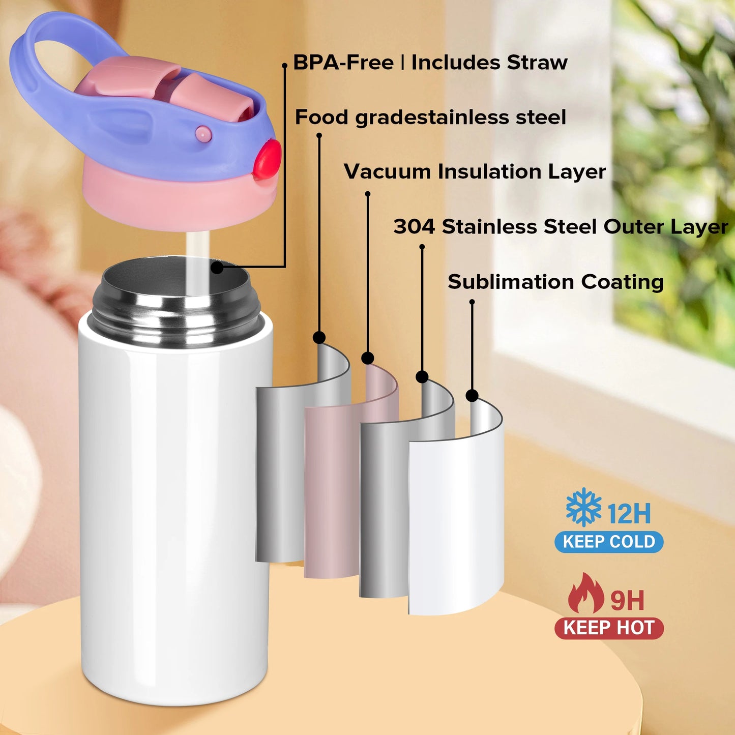 12/30 Pack 12oz Sublimation Kids Tumblers,with Silicone Sleeve & Shrink Wrap,Blank Heat Transfer Ready,Handmade for Boys & Girls