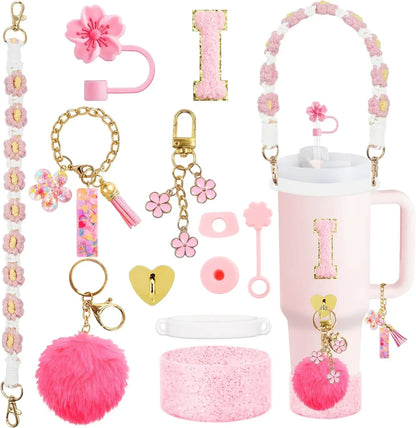 12PCS Cup Accessories for Stanley Cup 30oz 40oz Straw Cover Cap Water Bottle Handle Strap Boot Chains Personalized Sticker