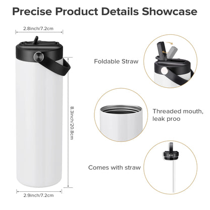 12/25 Pack 20OZ Sublimation Blanks Tumbler, Vacuum Flap With Flip nozzle, Perfect for Fitness Travel and Sports water Bottles