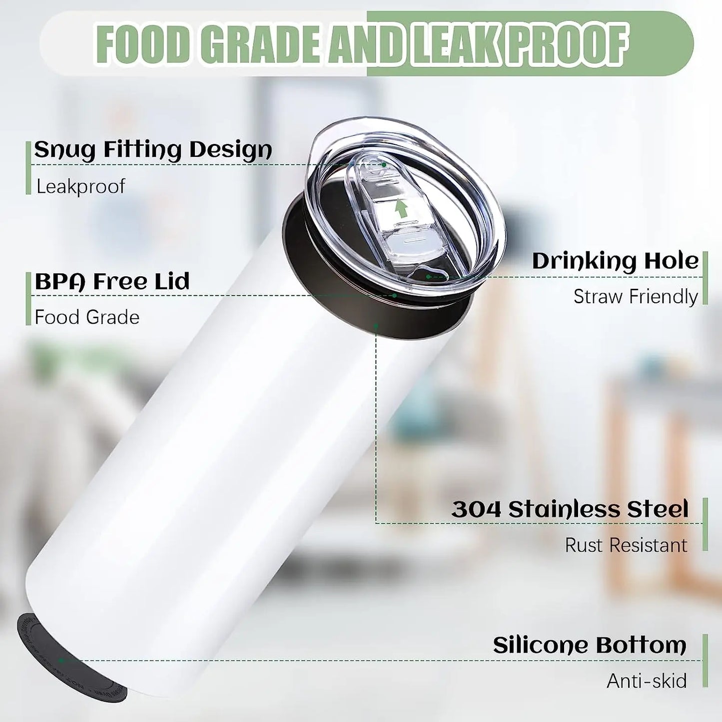 HTVRONT 48 Pack Sublimation Tumblers 20 oz Skinny bulk Stainless Steel Double Wall Insulated Straight Sublimation Tumbler Cups