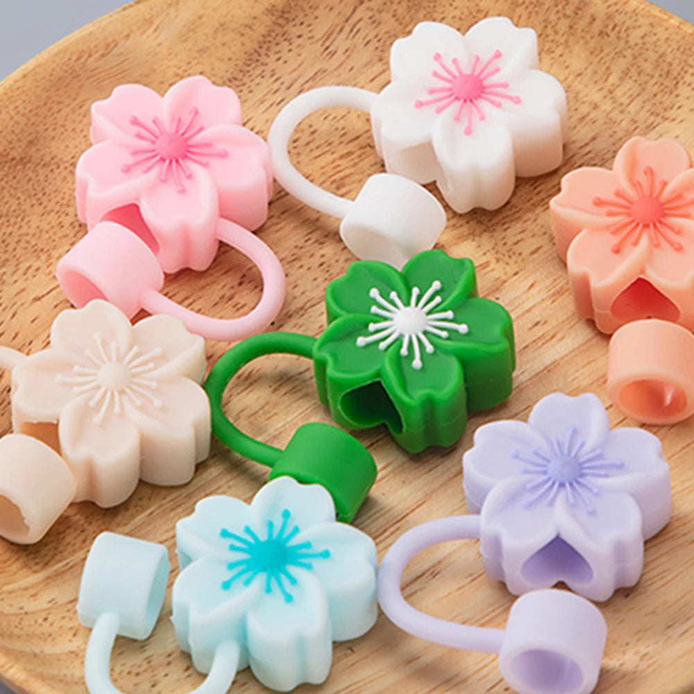3/4/6/7PCS Silicone Straw Tips Protectors 8/10mm Flower Straw Toppers Dust-Proof Drinking Caps Straws Stopper for Stanley Cups