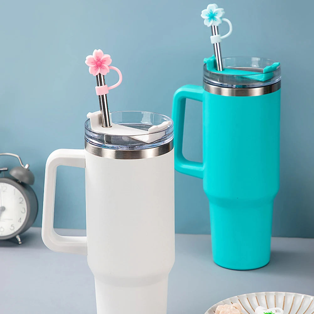 3/4/6/7PCS Silicone Straw Tips Protectors 8/10mm Flower Straw Toppers Dust-Proof Drinking Caps Straws Stopper for Stanley Cups