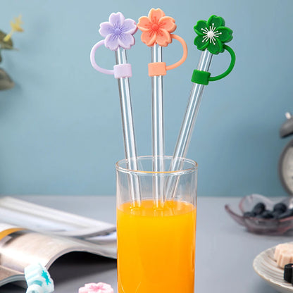 3/4/6/7PCS Silicone Straw Tips Protectors 8/10mm Flower Straw Toppers Dust-Proof Drinking Caps Straws Stopper for Stanley Cups
