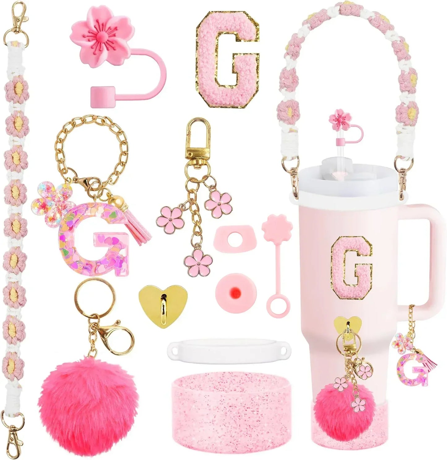 12PCS Cup Accessories for Stanley Cup 30oz 40oz Straw Cover Cap Water Bottle Handle Strap Boot Chains Personalized Sticker