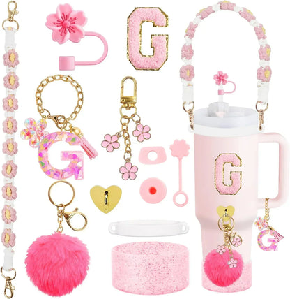 12PCS Cup Accessories for Stanley Cup 30oz 40oz Straw Cover Cap Water Bottle Handle Strap Boot Chains Personalized Sticker