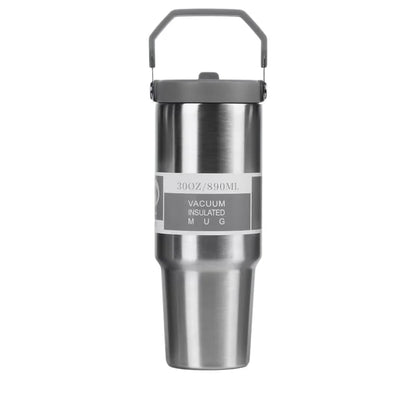 30oz Large Capacity Portable Car Cup Stainless Steel Thermos Cup with Straw & Handle Travel Sports Water Bottle Vacuum Flask