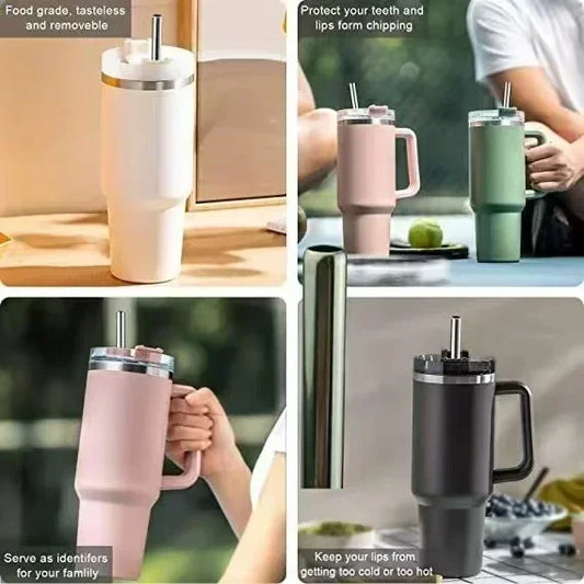 Large capacity 1200ML 304 stainless steel insulated water bottle insulated coffee cart cup hot and cold cups, straw with handle
